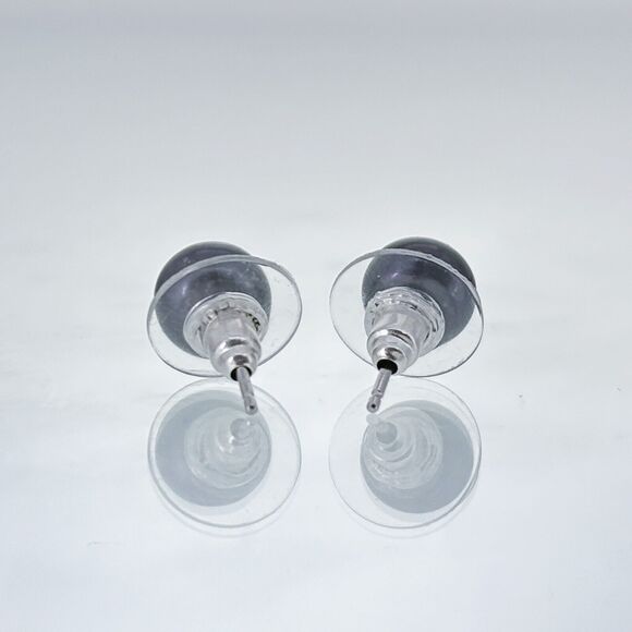 Vintage Sterling Silver 925 7.5mm Iridescent Dark Blue Pearl Stud Earrings - Picture 3 of 6